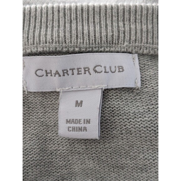 Charter Club Sweater Women's sz M Embellished 3/4 Puff-Sleeve Grey Rhinestones - Picture 3 of 12